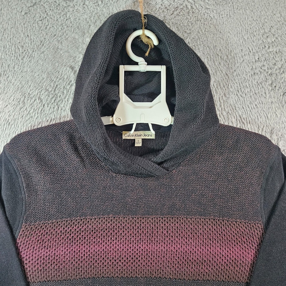 Calvin Klein Jeans Sweater Hoodie Women Large Knit Black Maroon - L - Picture 3 of 10